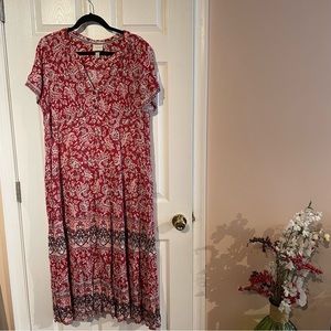 Knox Rose Short Sleeves Midi Dress Red Floral Paisley Print size XL